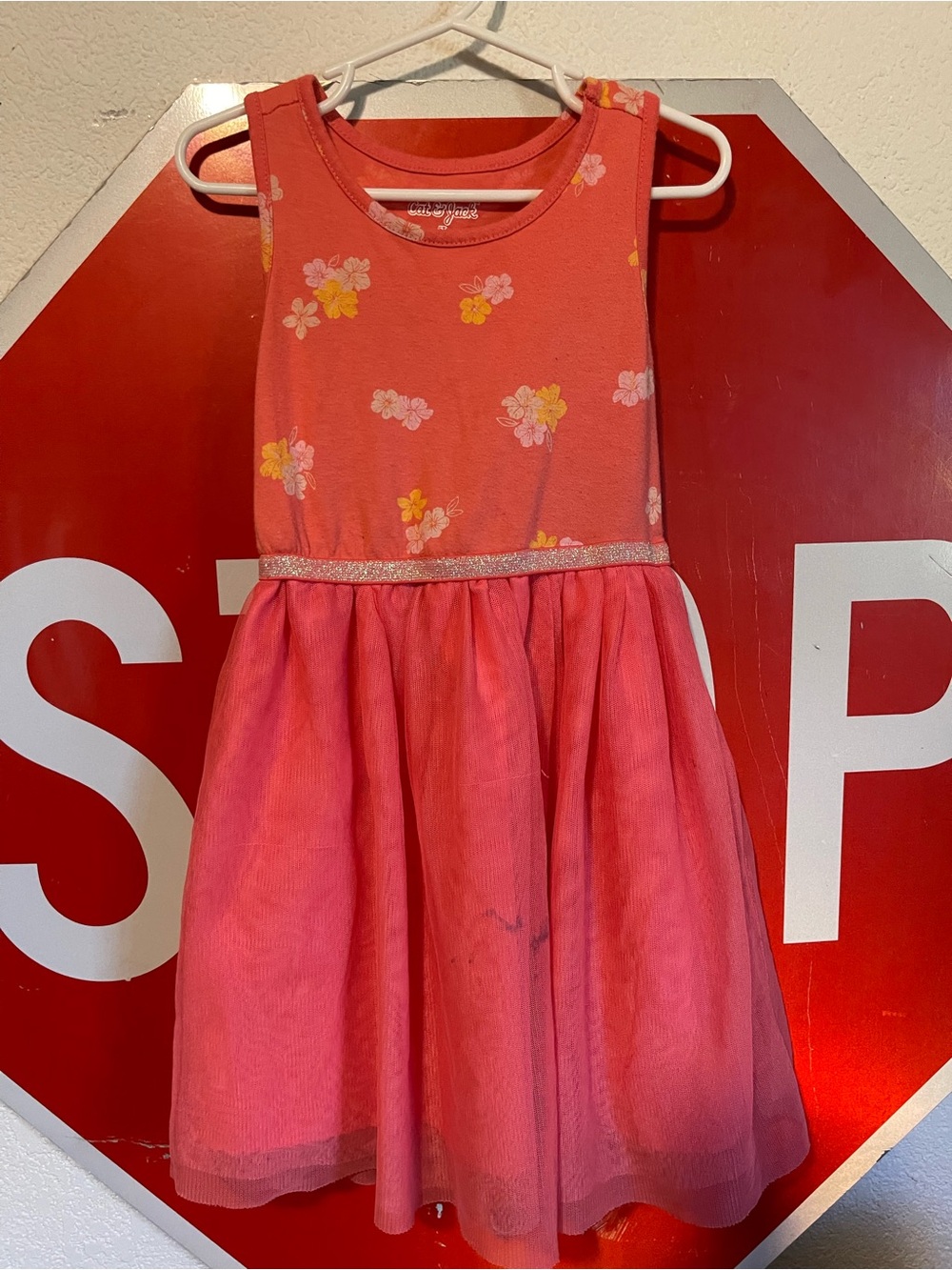Cat & Jack Coral Floral Tank Dress with Glitter Waistband